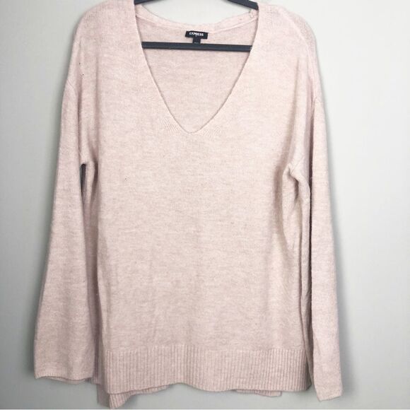EXPRESS | Blush Pink V-Neck Tunic Length Sweater Oversized Women’s Size Medium - Picture 1 of 7